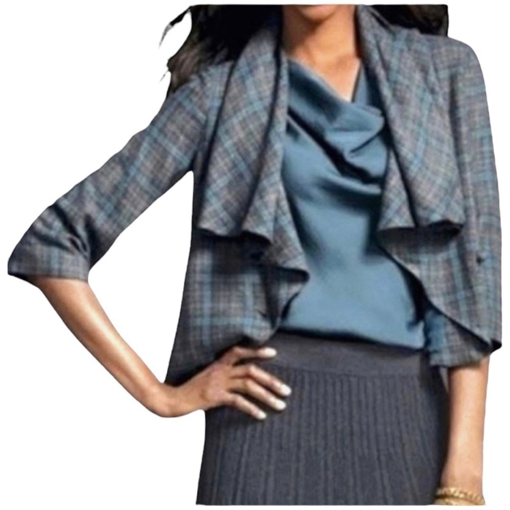 CAbi Gray Blue Plaid Court Jacket Style 916‎ Women’s 6